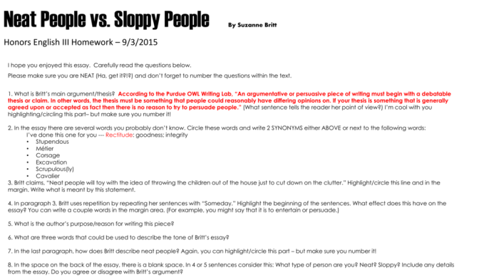 Neat people vs sloppy people suzanne britt