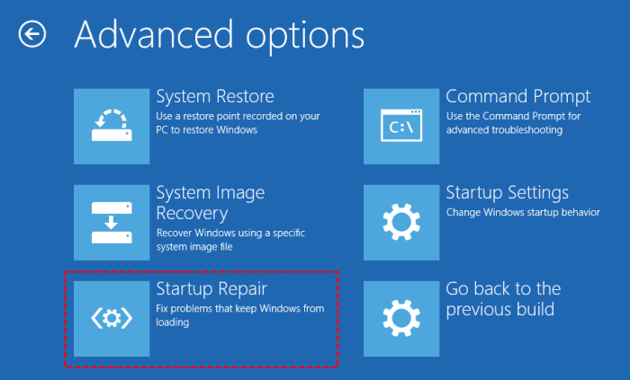 Lab 6-2 using windows startup repair