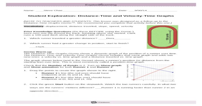 Distance time and velocity time graphs gizmo answers